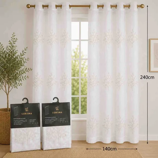 Bijela zavjesa od voala 140×240 cm — zlatno drvo