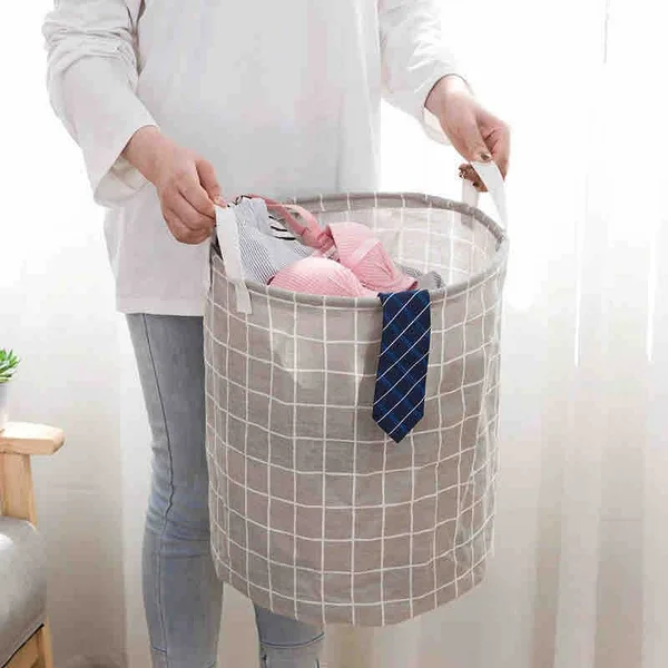 Okrugla platnena korpa za veš 40×40×50 cm (slika 3)