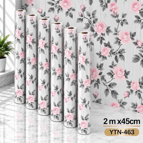 Samoljepljiva tapeta širine 45 cm — roze ruže na sivom YTN-463