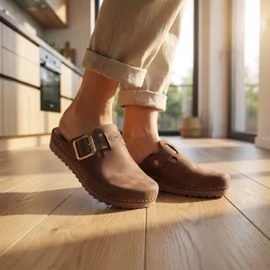 LEDI ANATOMIC — smeđe nubuk klompe s kopčom – lifestyle