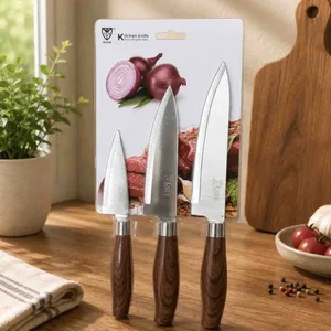 Set kuhinjskih noževa s drvenom drškom, 3 komada