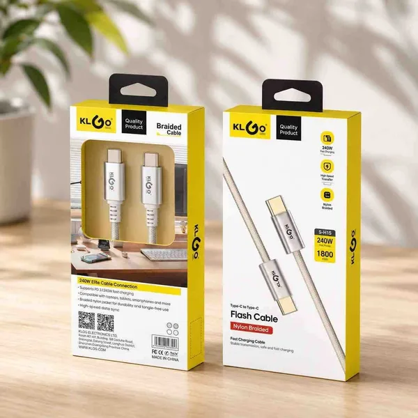 Pleteni USB-C na USB-C kabl KLGO, 240 W, 1,8 m