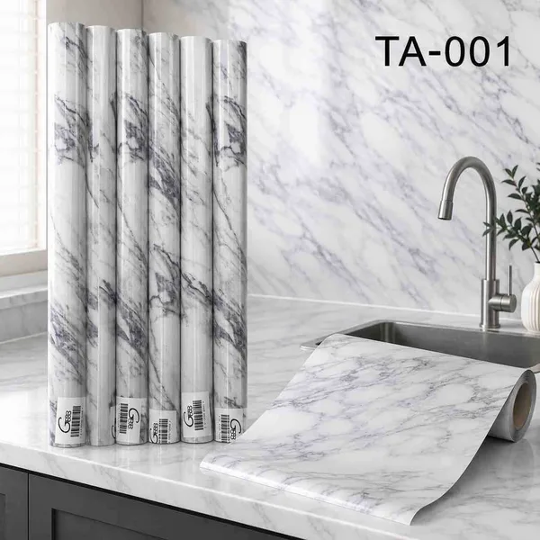 Samoljepljiva tapeta 60 cm × 5 m — bijeli mramor sa sivim žilama