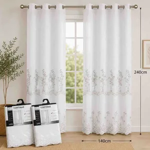 Bijela zavjesa od voala 140×240 cm — vezene grančice pri dnu