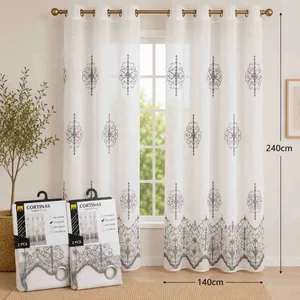 Bijela zavjesa od voala 140×240 cm — sivi ornamenti