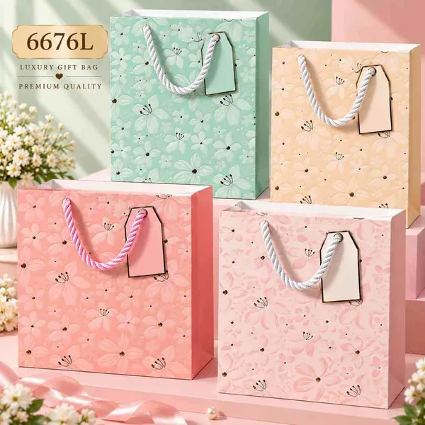 Poklon kese, 12 komada — pastelne s privjeskom — L 30×42×12 cm, Mint (slika 3)