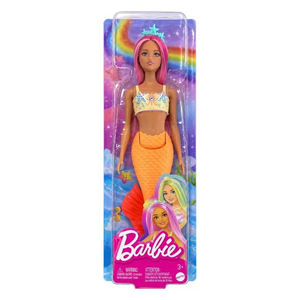 Barbie sirena s ružičastom kosom i narandžastim repom u pakovanju