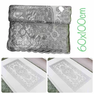 Srebrni PVC podmetači s čipkastim uzorkom, set od 12 — srebrni pravougaoni