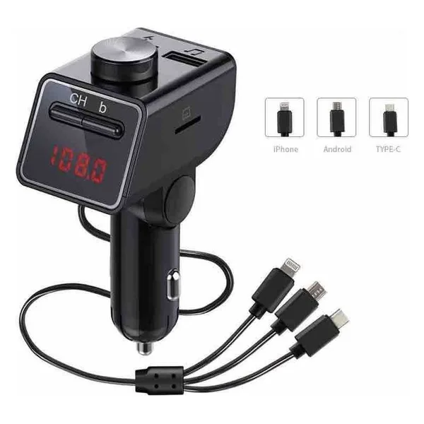 FM transmiter za auto s kablom 3 u 1 za punjenje, Q18S (slika 2)