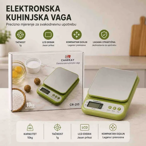 Elektronska kuhinjska vaga do 10 kg, metalna ploča CR-253