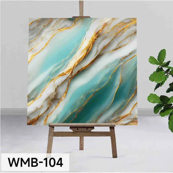 Samoljepljiva vodootporna pločica za zid i pod 60×60 cm — tirkizni mramor sa zlatom WMB-104