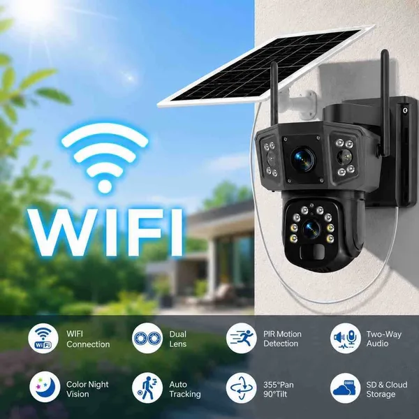 Solarna WiFi kamera s dvije leće, okretna