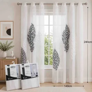 Zavjesa od bijelog voala s printom grana 140×240 cm