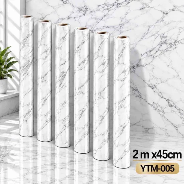 Samoljepljiva tapeta širine 45 cm — bijeli mramor s tankim žilama YTM-005 — 45 cm × 2 m