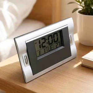 Digitalni stoni sat s kalendarom i temperaturom, srebrni, 6606